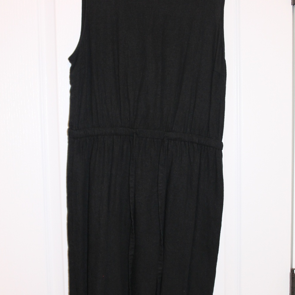 Black linen drawstring dress